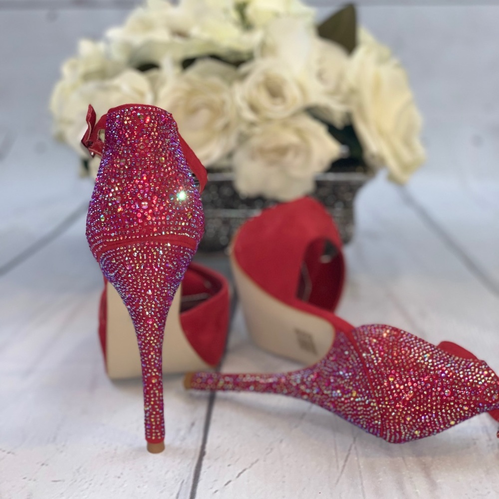 Steve Madden Red Peep Toes with Crystals NWOT